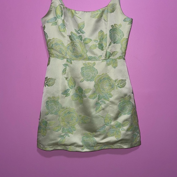 Lulus Mini Dress Women's Size Small Green Floral Jacquard Satin Sleeveless - Picture 6 of 12